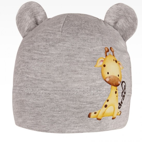 Dráče - Bavlněná kojenecká čepice s oušky Berry - vzor 24 - žirafka