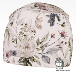 Bavlněná celopotištěná čepice - vzor 03 - bílá, květy