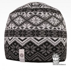 Merino pletená čepice Oslo - vzor 07 - černá / šedá / bílá