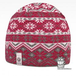 Merino pletená čepice Oslo - vzor 08 - šedá / růžová / bílá