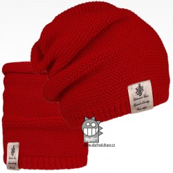 Čepice pletená a nákrčník Colors set - vzor 28 - červená