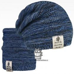 Čepice pletená a nákrčník Colors set - vzor 32 - modrá melír