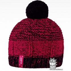 Čepice pletená melír - vzor 02- růžovo černá